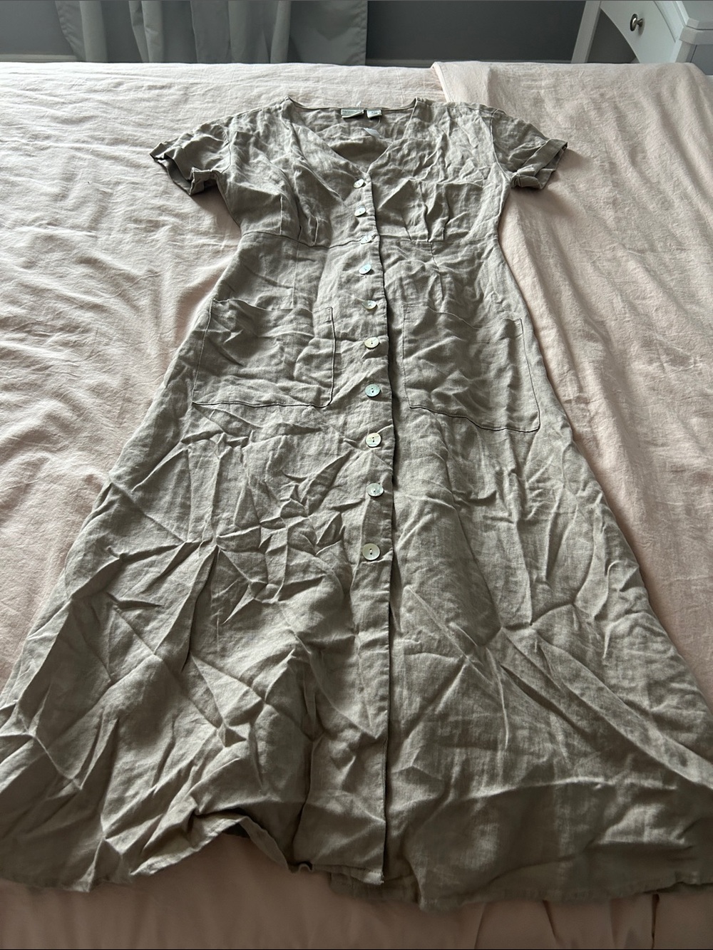 Rachel Zoe Taupe Button-Front Linen Maxi Dress